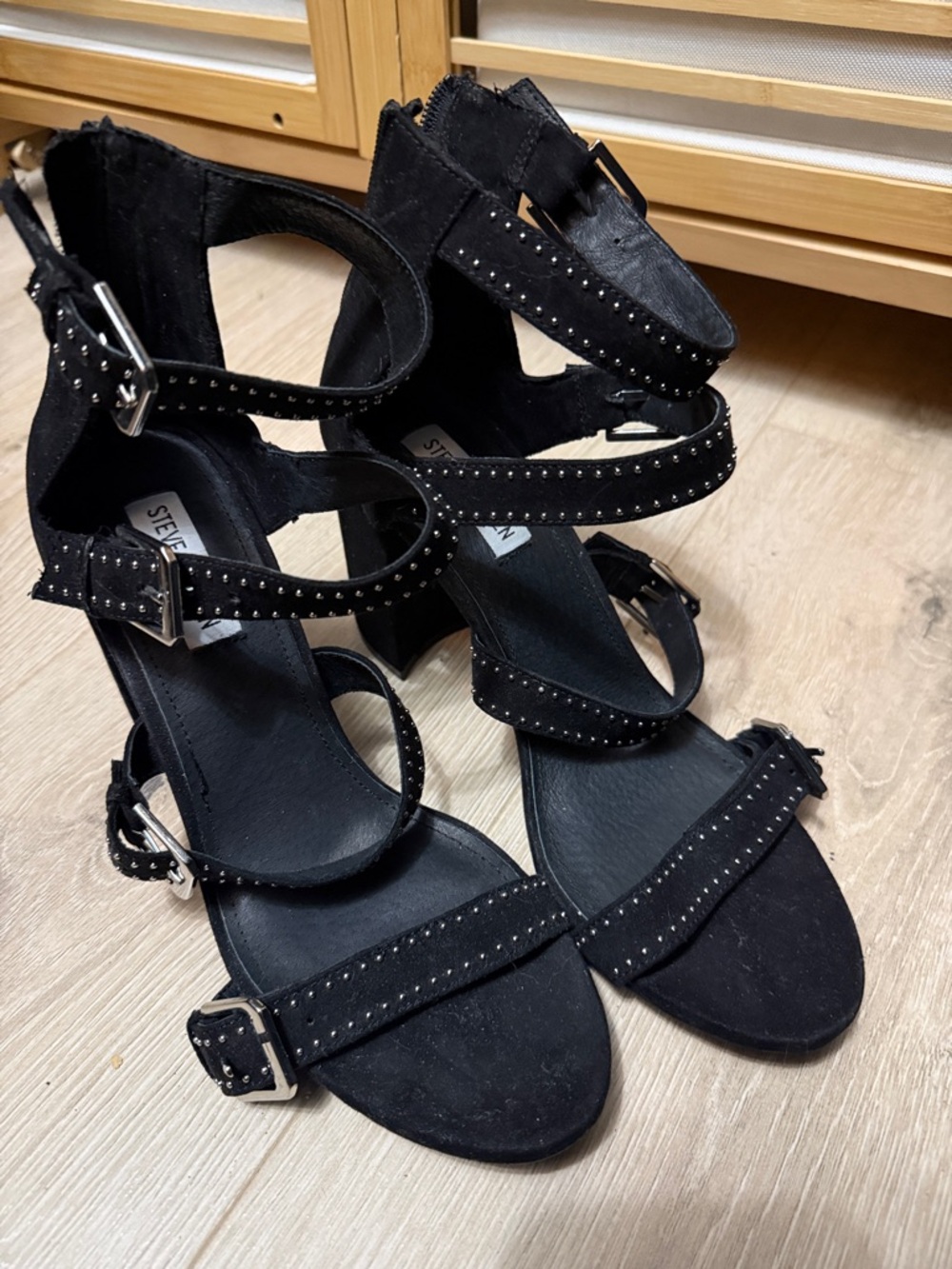 Steve Madden Black Studded Multi-Strap Heels